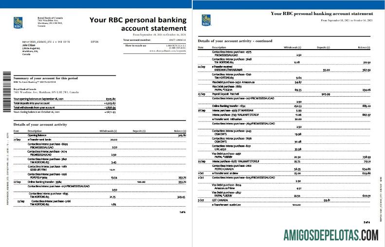 Kanada RBC 4 pages (John Citizen) sampel