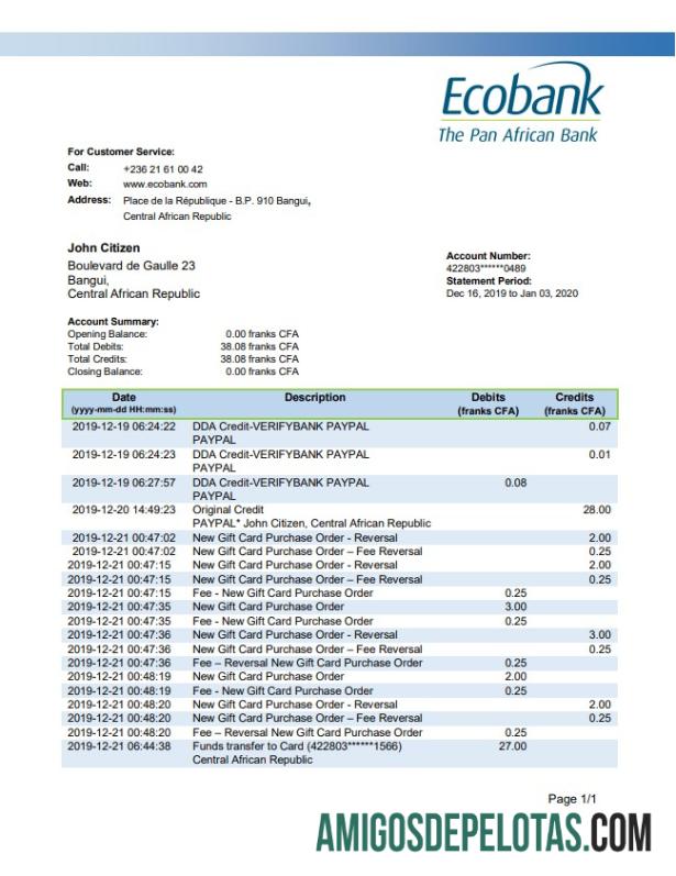 Republik Afrika Tengah Ecobank makering