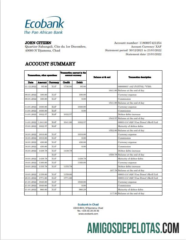 Profesional Chad Ecobank bank laporan Excel and PDF templat, completely Dapat Diedit (AutoSum)