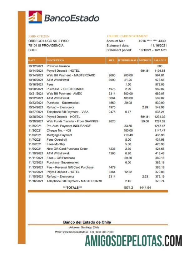 Berkualitas Chili Banco del Estado de Chili bank laporan easy to fill templat in .XLS and .PDF Berkas format