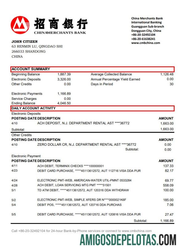 Tiongkok Merchants bank Excel PDF desain