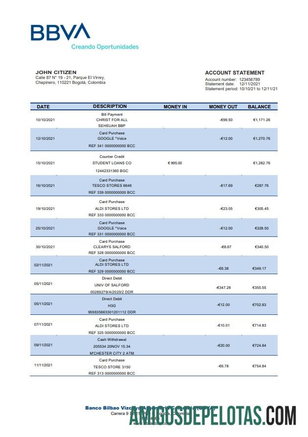 Kolombia BBVA bank staement pratinjau