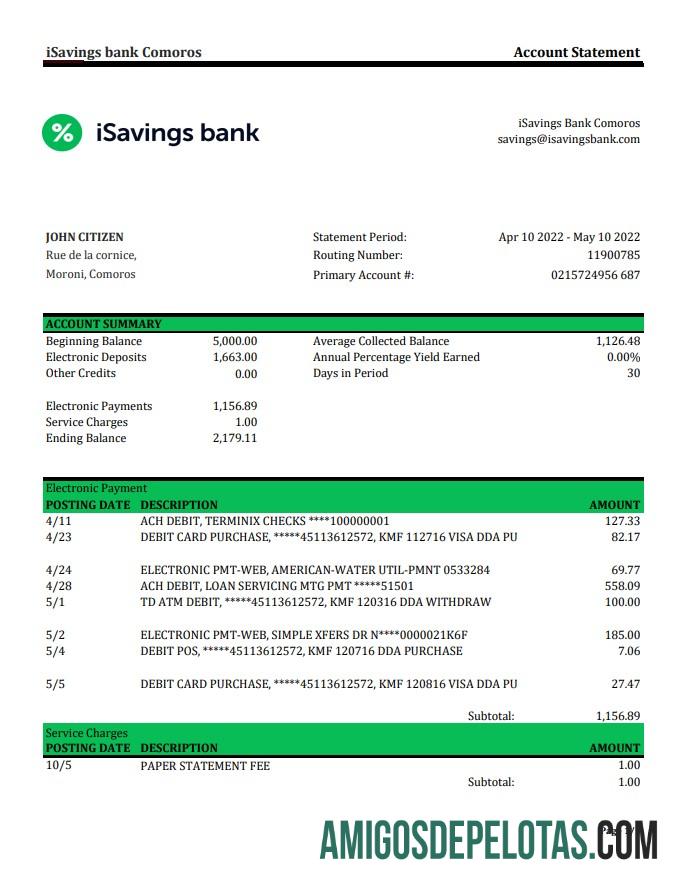Komoro iSavings bank laporan XLS sampel