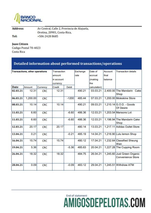 Berkualitas Kosta Rika Banco Nacional bank laporan easy to fill templat in .XLS and .PDF Berkas format
