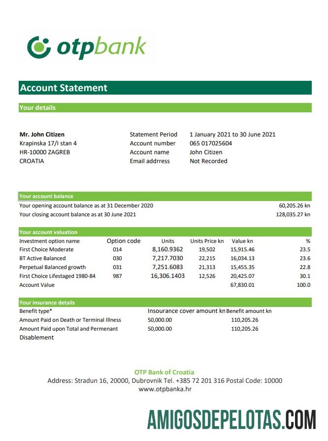 Realistis Kroasia OTP bank laporan easy to fill templat in Excel and PDF format