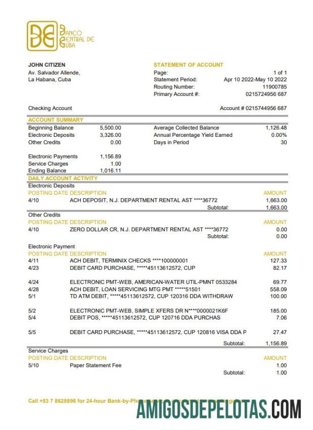 Kuba Banco Central de Kuba bank laporan XLS templat