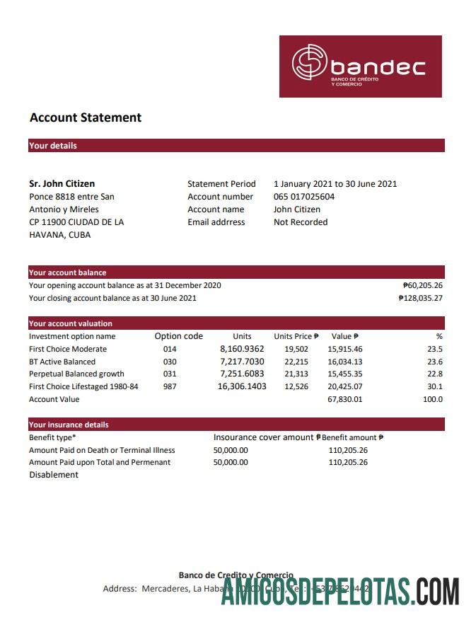 Profesional Kuba Bandec Banco de Credito y Comercio bank laporan easy to fill templat in .XLS and .PDF Berkas format