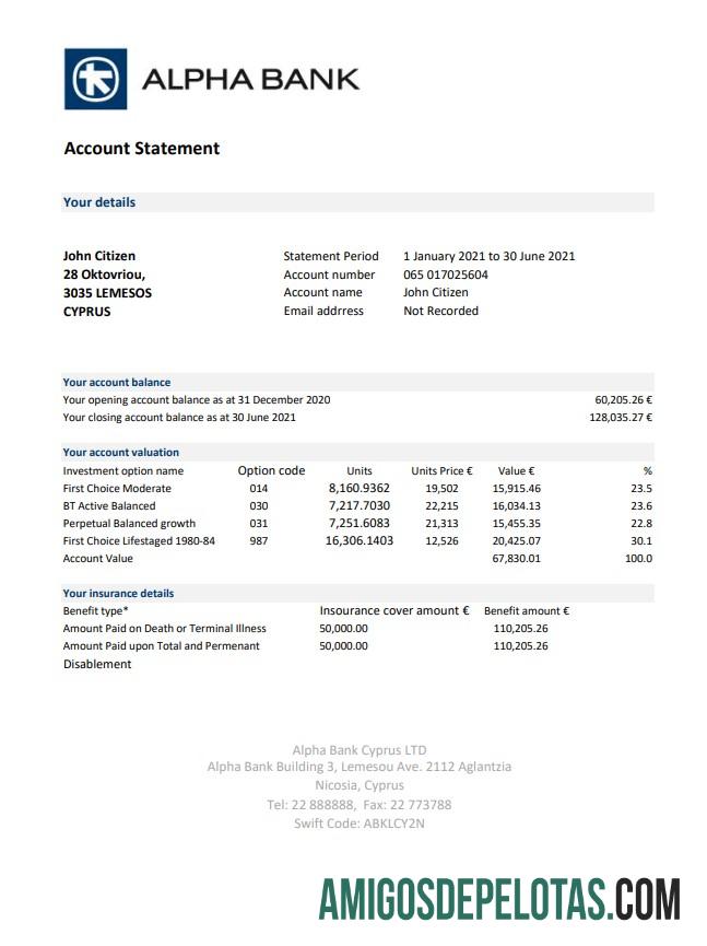 Dapat Diedit Siprus Alpha bank laporan easy to fill templat in Excel and PDF format