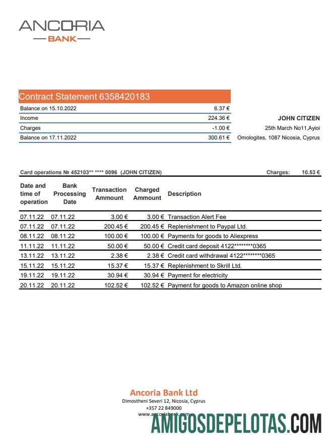 Siprus Ancoria bank laporan XLS sampel
