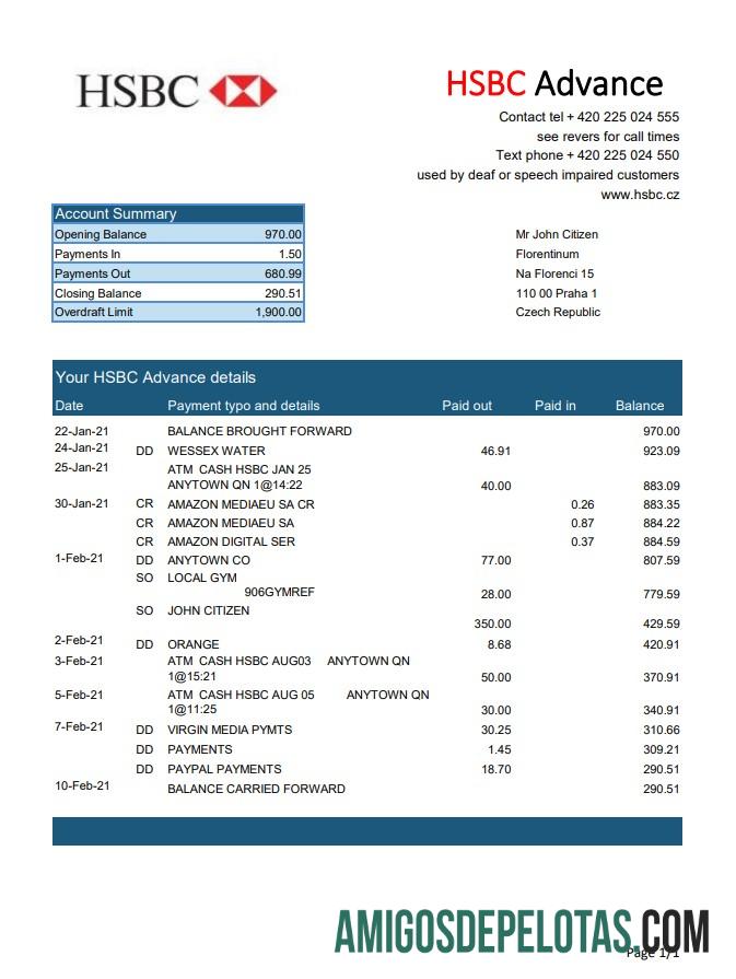 Realistis Republik Ceko HSBC bank laporan easy to fill templat in Excel and PDF format