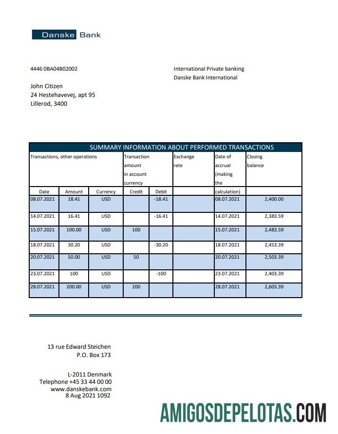 Dapat Diedit Denmark Danskebank bank laporan easy to fill templat in Excel and PDF format