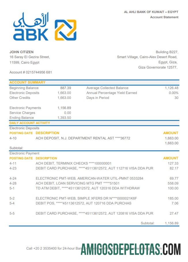Mesir Al Ahli bank of Kuwait Excel desain