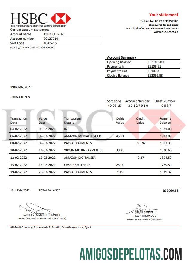 Mesir HSBC bank proof of address laporan makering