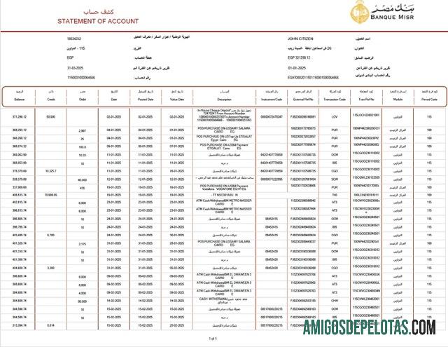 Dapat Diedit Mesir┬áBanque Misr laporan of rekening┬áWord and PDF templat