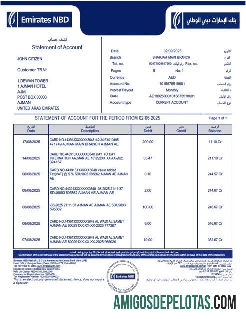 Premium Emirates NBD┬álaporan of rekening┬áWord and PDF templat
