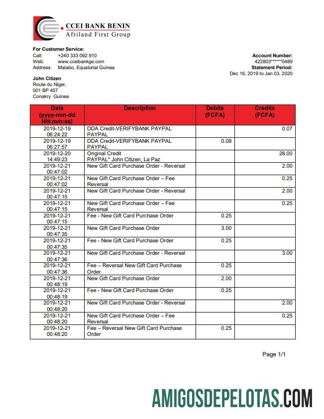 Profesional Guinea Khatulistiwa CCEI bank proof of address laporan templat