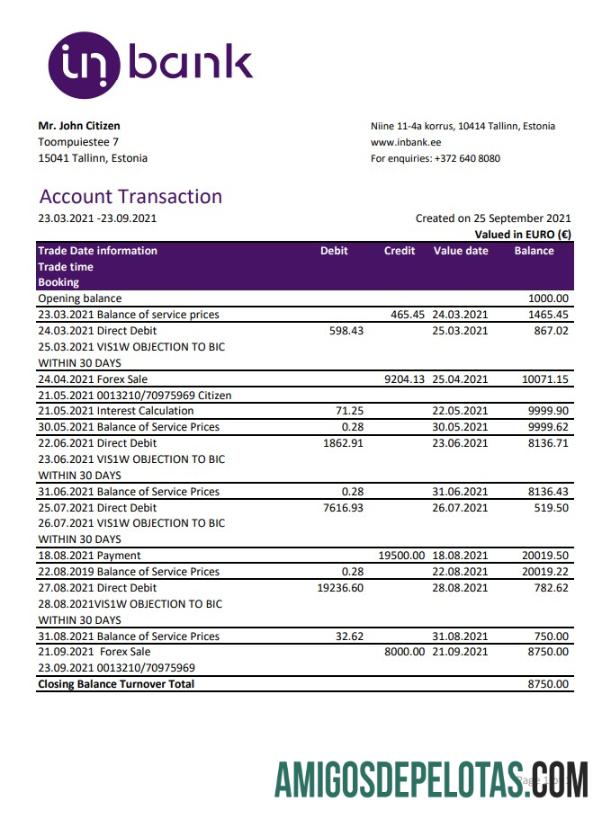 Premium Estonia Inbank bank laporan easy to fill templat in Excel and PDF format