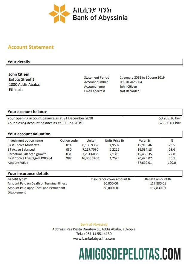 Etiopia bank of Abyssinia bank laporan templat