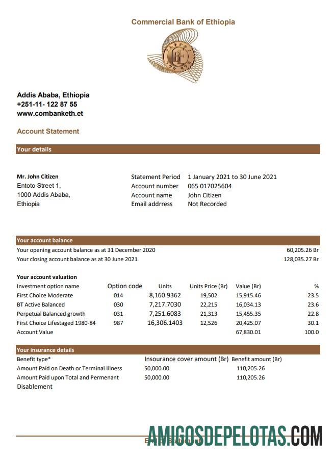 Realistis Etiopia komersial bank laporan easy to fill templat in Excel and PDF format