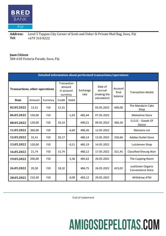 Fiji Bred bank statment makering