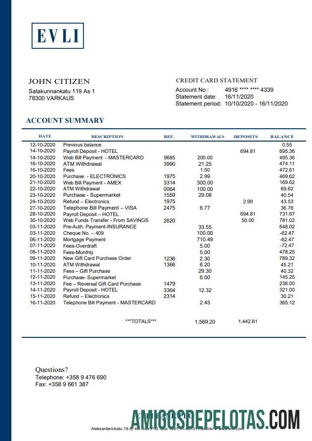 Finlandia Evli bank PLC sampel