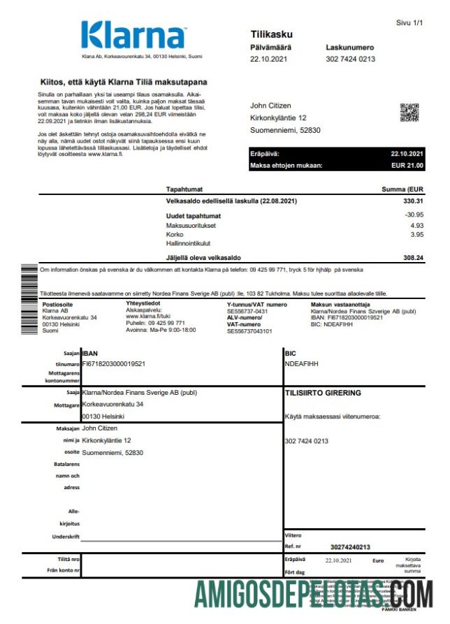 Finlandia Klarna bank Excel PDF pratinjau