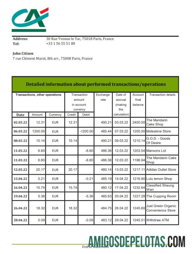 Prancis Credite Agricole bank laporan XLS templat
