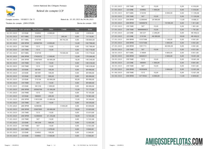 Premium Prancis Prancis nasional Center for Postal Checks CCP rekening laporan Word and PDF templat