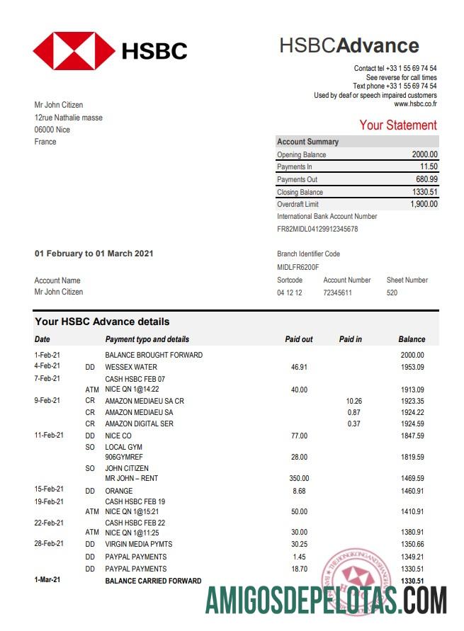 Dapat Diedit Prancis HSBC bank laporan templat in Excel and PDF format