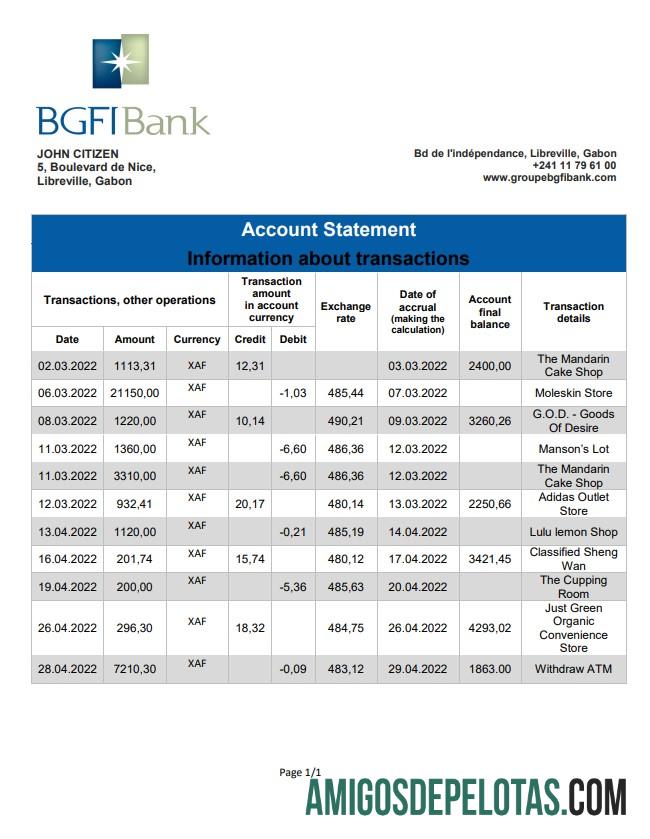 Gabon BGFI bank laporan sampel