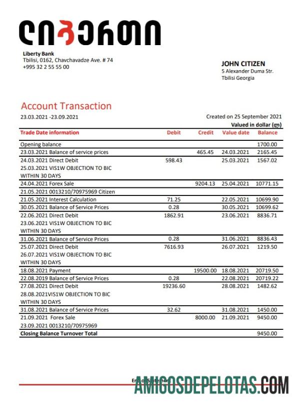 Georgia Liberty bank Excel PDF desain