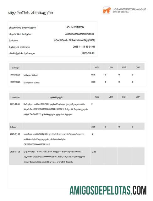 Realistis Georgia┬ábank of Georgia rekening laporan┬áWord and PDF templat