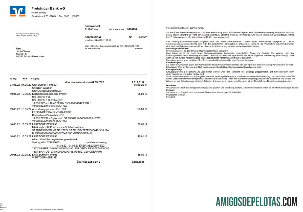 Jerman Freisinger bank eG laporan 2 pages sampel
