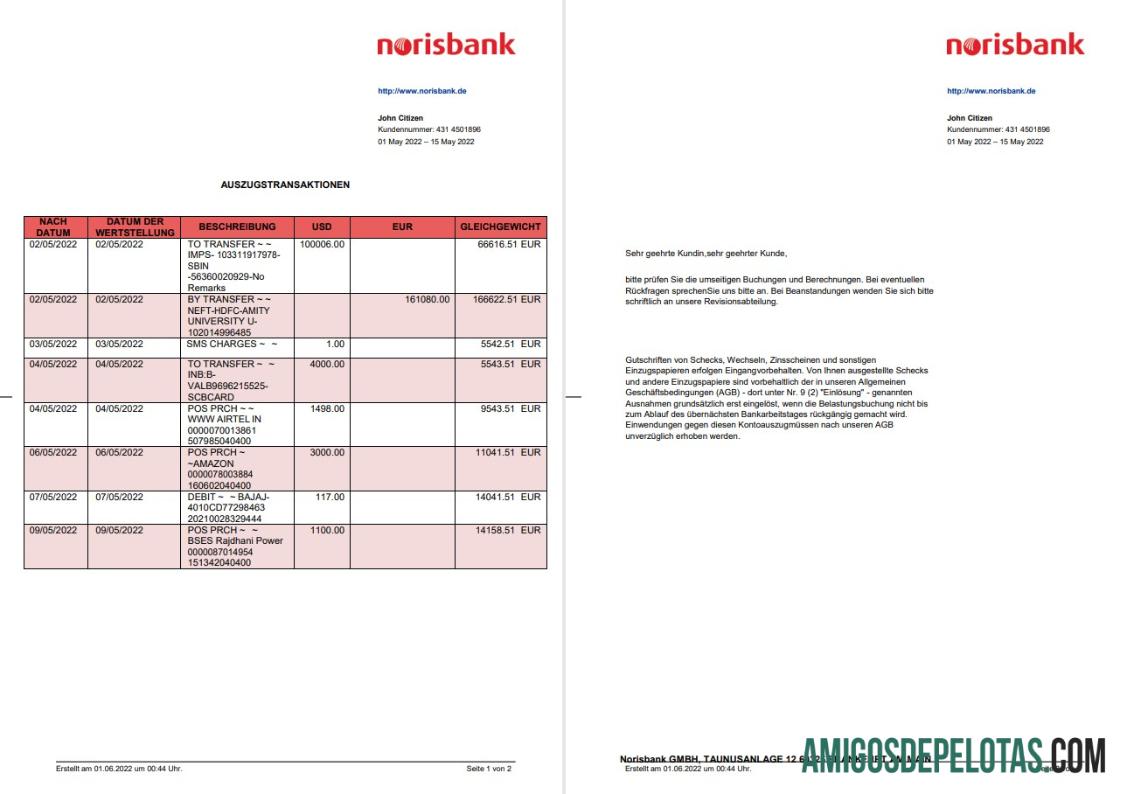 Jerman Norisbank laporan on Deutsch, 2 pages makering