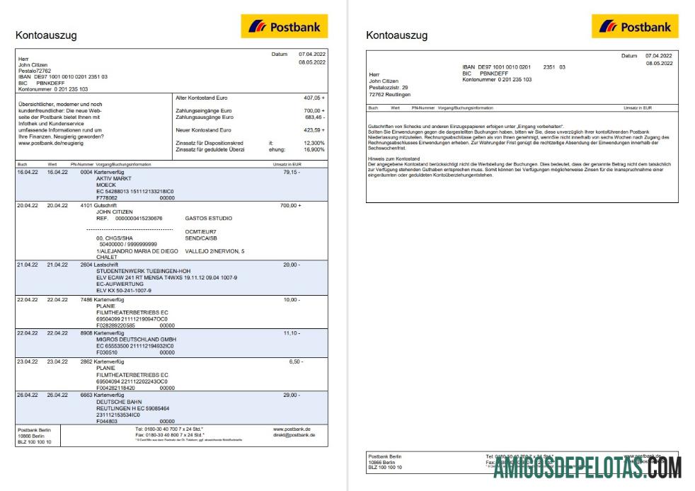 Jerman Postbank laporan 2 pages sampel