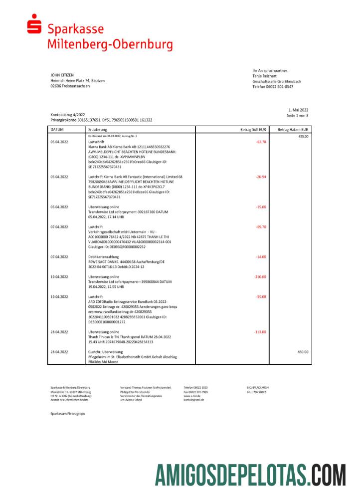 Dapat Diedit Jerman Sparkasse Miltenburg Obernburg bank laporan Word and PDF templat