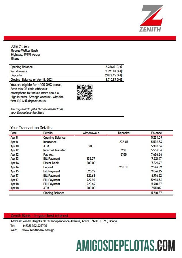 Ghana Zenith proof of address bank laporan sampel