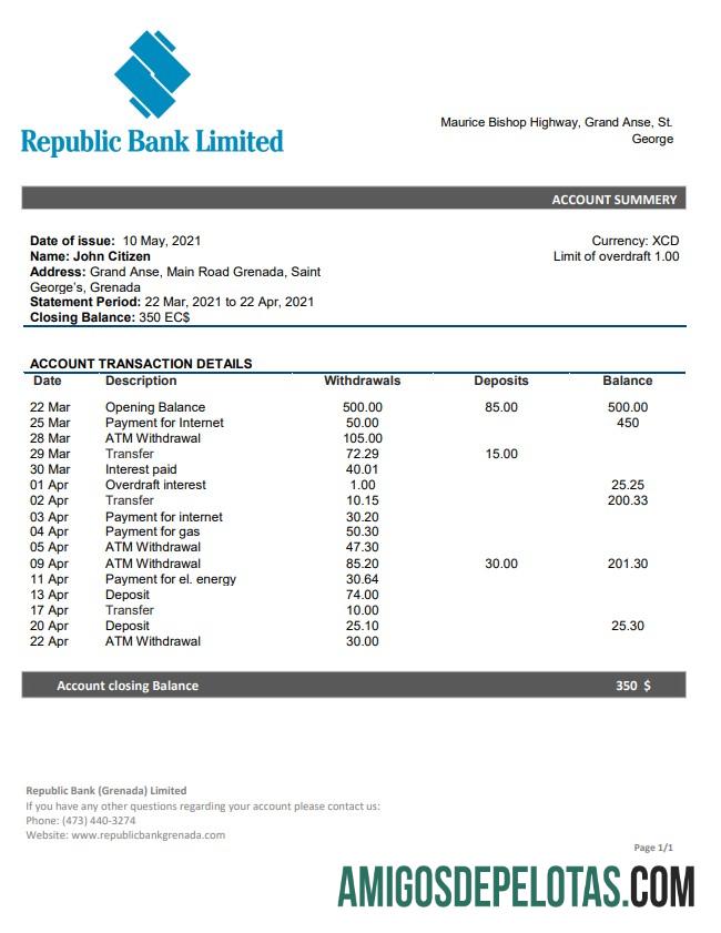 Grenada Republic bank laporan sampel