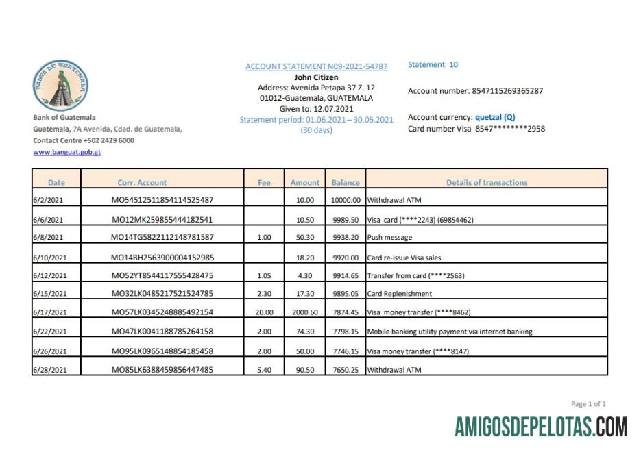 Realistis Guatemala Banco de Guatemala bank laporan easy to fill templat in Excel and PDF format