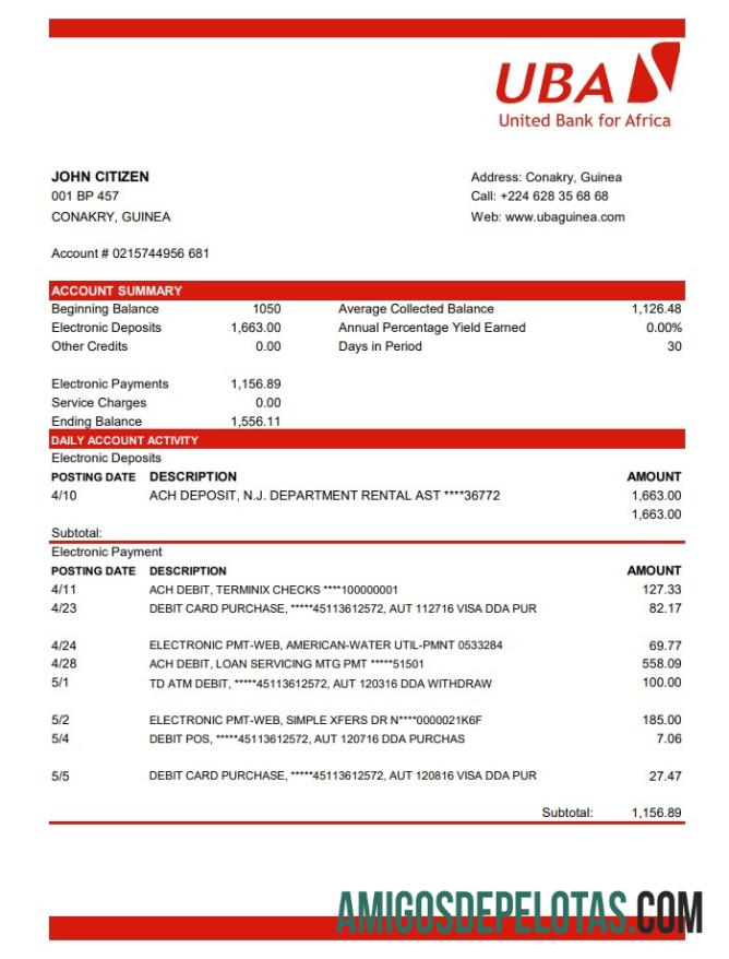 Premium Guinea UBA bank laporan templat in Excel and PDF format