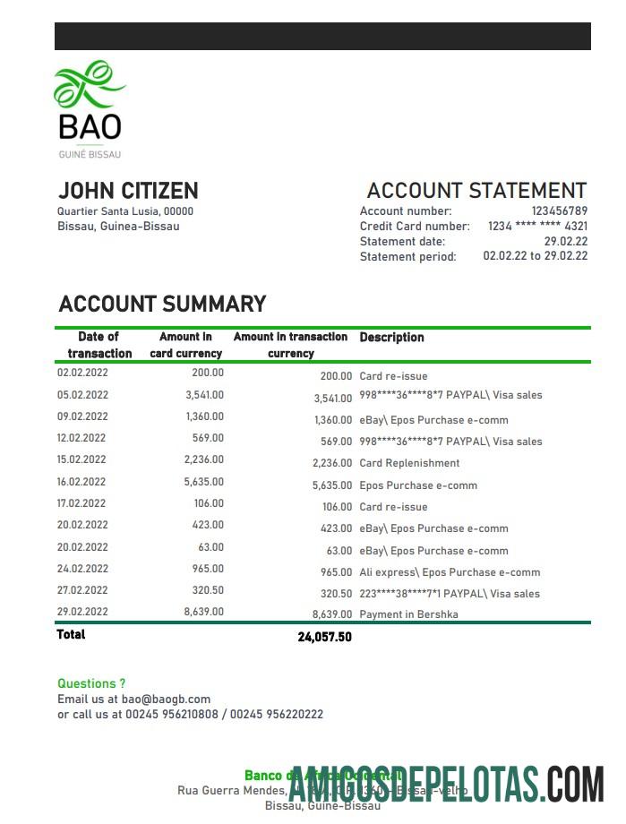 Guinea Bissau Banco da Africa Ocidental bank laporan XLS desain