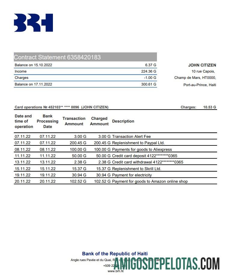 Haiti BRH bank laporan XLS sampel