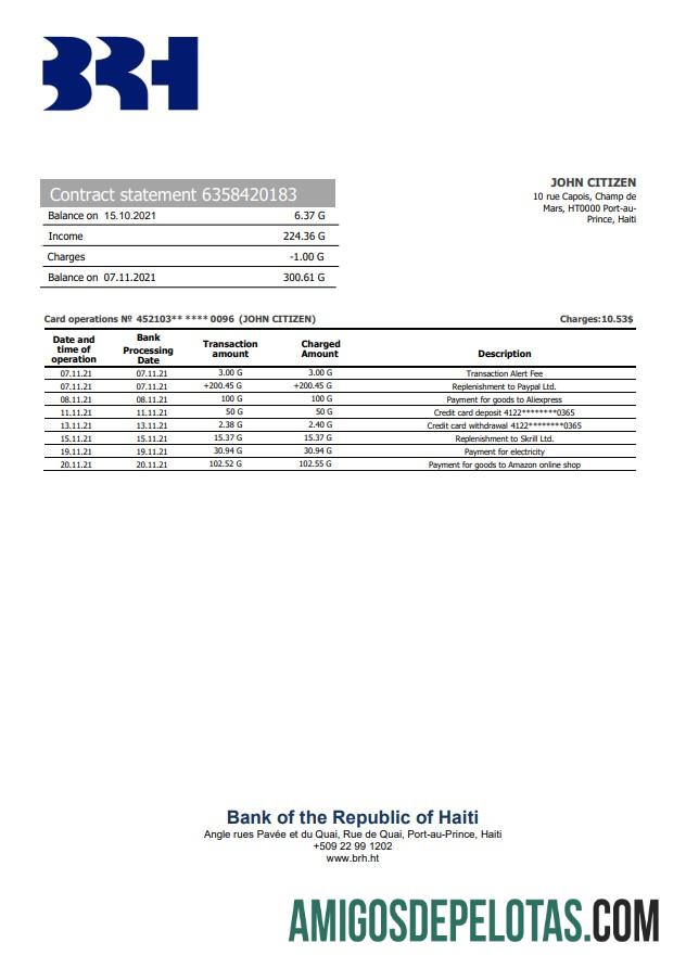 Haiti BRH bank laporan templat