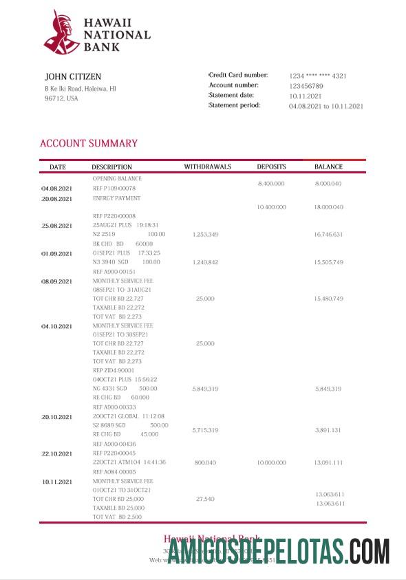 Profesional Hawaii Hawaii nasional bank laporan Word and PDF templat