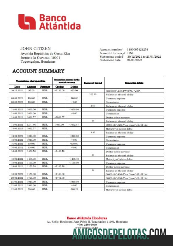 Honduras Banco Atlantida laporan makering