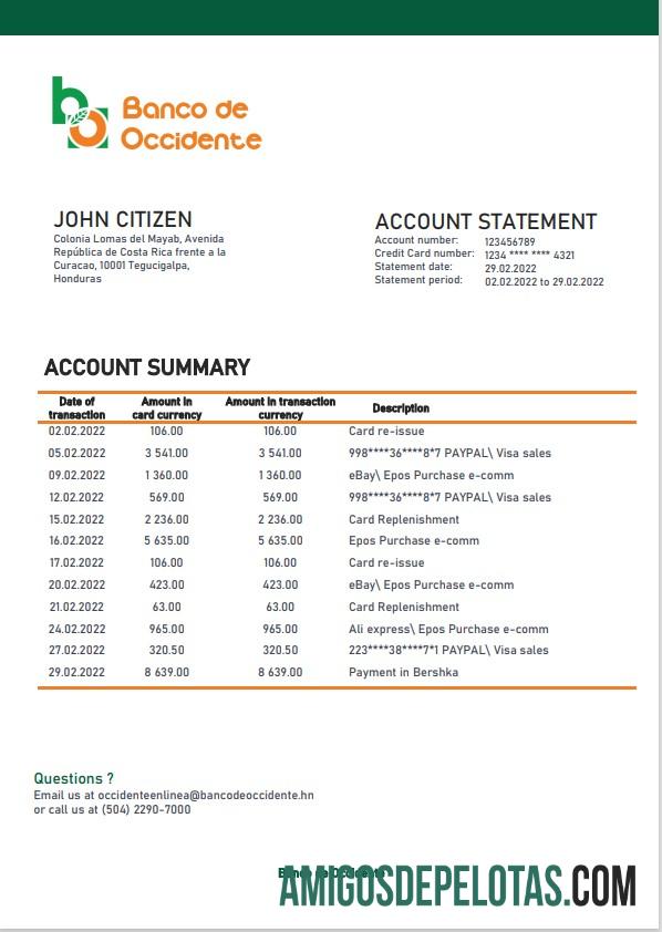 Premium Honduras Banco de Occidente bank laporan templat in Word and PDF format