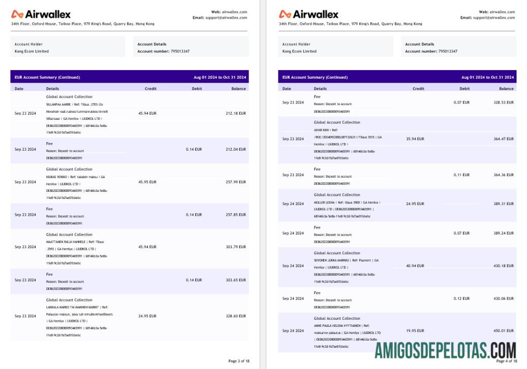 Hong Kong Airwallex Limited rekening laporan, 18 pages 2 desain