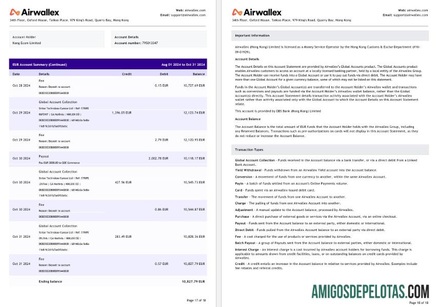 Hong Kong Airwallex Limited rekening laporan, 18 pages 9 templat