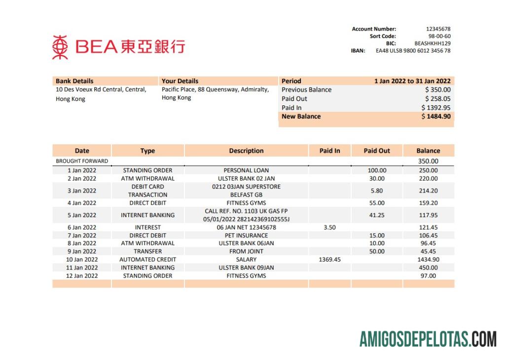 Hong Kong BEA bank laporan sampel