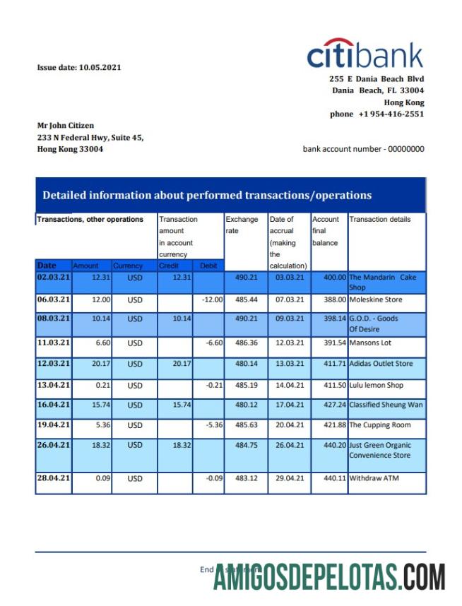 Hong Kong Citibank Excel pratinjau
